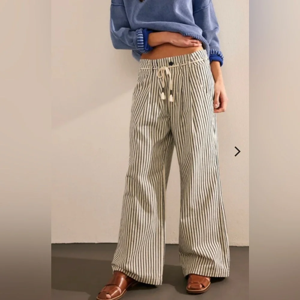 Free People Striped Wide Leg Pants - Black and White - Picture 3 of 7